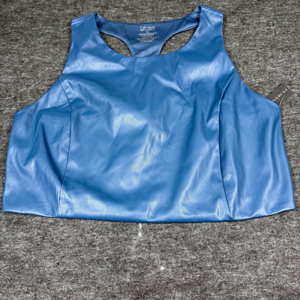 NWT Tahari Sport Blue Faux Leather Racerback Crop Top Women‎ Size 1X